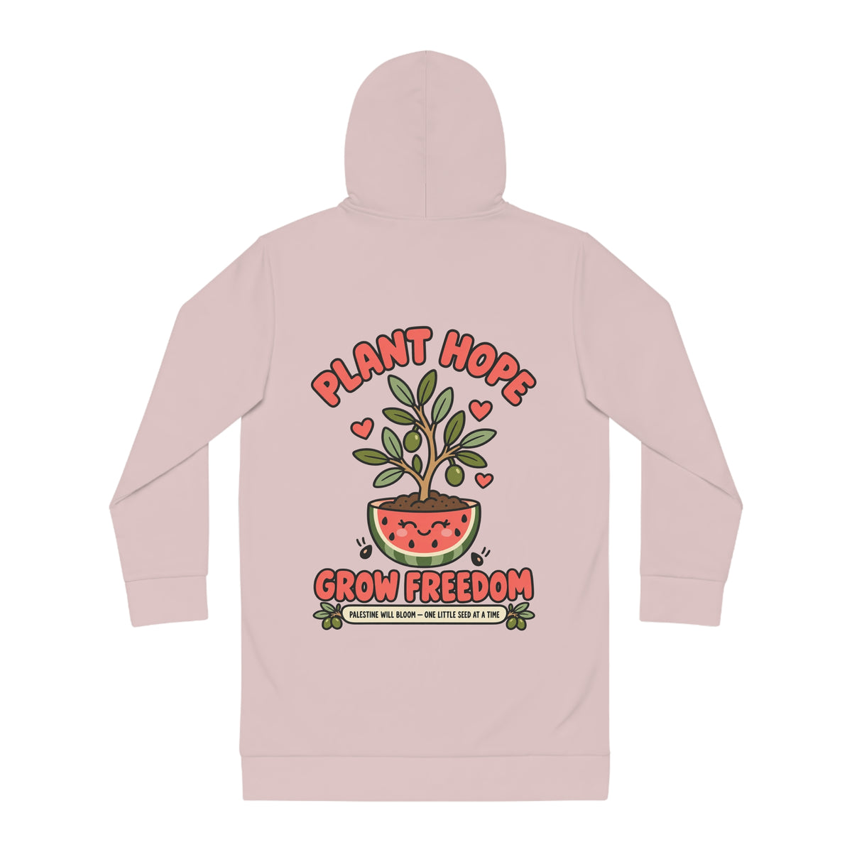 "Plant Hope, Grow Freedom" Olive & Watermelon Graphic Hoodie Dress