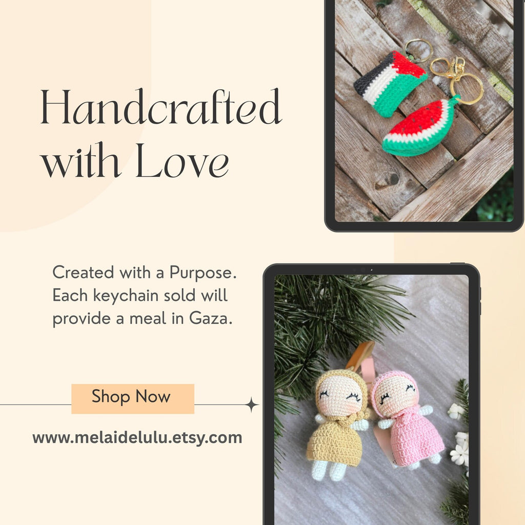 Keychain of Hope- Palestine Flag, Watermelon, Amigurumi Pink or Khaki